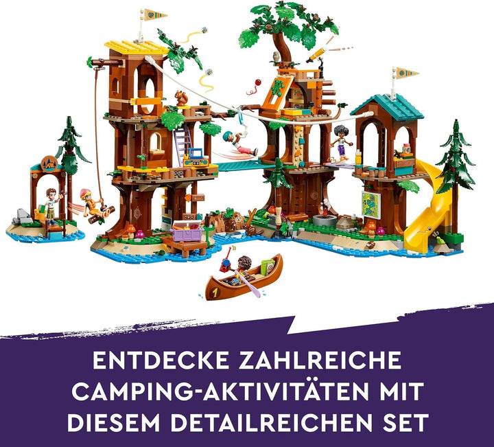 LEGO Friends Tree House At Adventure Camp, set de joacă pentru fete și băieți de la 8 ani cu 5 figurine și 5 animale, idee de cadou pentru jocuri creative, jucării sportive, casă de păpuși 42631