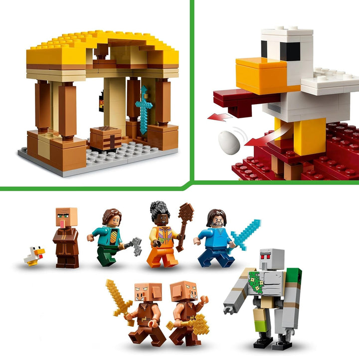 LEGO Minecraft Atacul balonului Ghast - Jucărie gamer pentru copii - Set de construcție pentru jocuri video cu casă, pui și golem - Marfă de film pentru băieți cu vârsta peste 10 ani - 21273