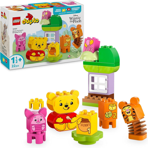 LEGO DUPLO - Disney Winnie the Pooh's Birthday Party - jucărie educativă pentru preșcolari - set cu 3 minifigurine, inclusiv Winnie the Pooh, Tigger și Piglet - idee de cadou pentru băieți și fete de la 1,5 ani 10457