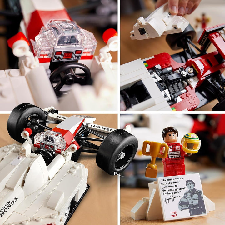 Set de mașini model LEGO Icons Mclaren MP4/4 & Ayrton Senna, kit de mașini de curse F1 pentru adulți cu mini-figură de pilot de curse, obiect de colecție, idee de cadou pentru bărbați, femei, el & ea 10330