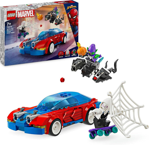 LEGO Marvel Spider-Man Race Car & Venom Green Goblin, jucărie Spidey pentru jocuri de rol cu figuri de supereroi și mașină construibilă, cadou pentru copii, băieți și fete de la 7 ani 76279