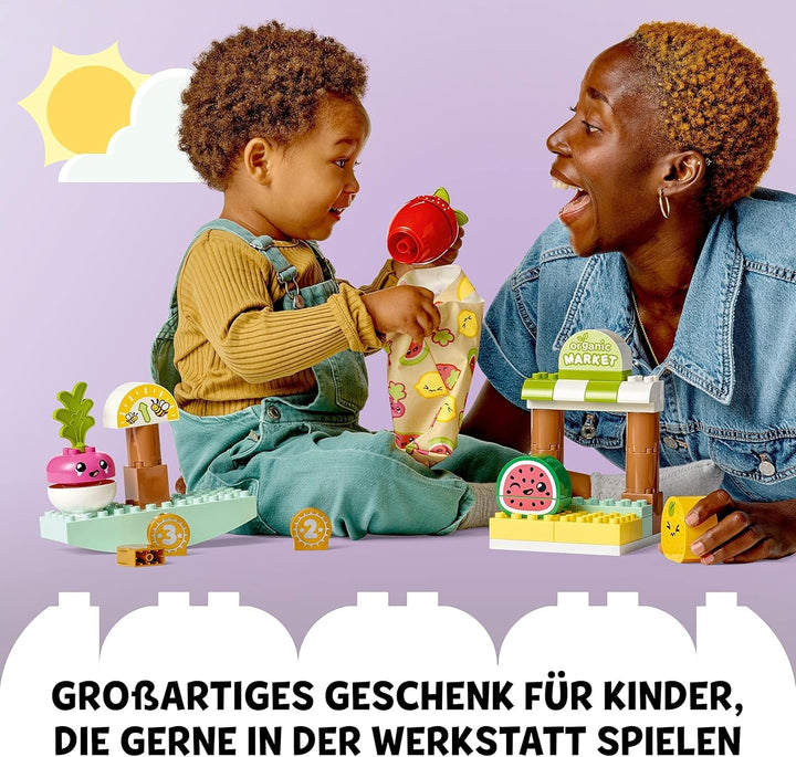 LEGO DUPLO Prima mea piață organică, set magazin de jucării pentru băieți și fete, jucărie educativă pentru copii mici de la 1,5 ani, accesorii pentru fructe și legume 10983