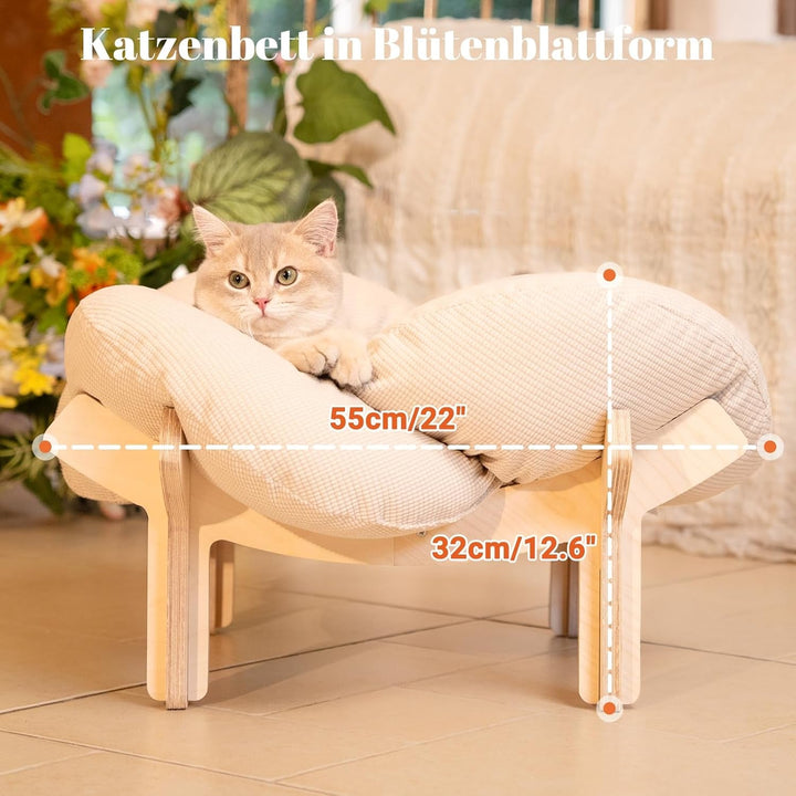 Pat ridicat pentru pisici în formă de floare, canapea mare pentru pisici de 55 cm lungime și lățime, scaun elegant pentru pisici cu pernă moale foarte elastică, mobilier pentru pisici pentru dormit, potrivit pentru toate pisicile