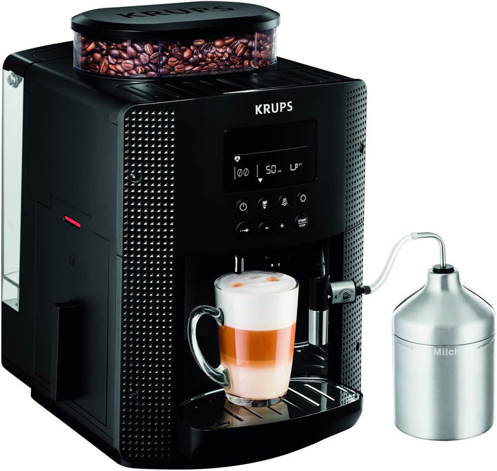 Aparat de cafea Krups Essential Cu tub de lapte, Funcție 2 căni, Afișaj LCD, Curățare ușoară, Aparat de cafea, Sigiliu Tüv, Negru, EA816031