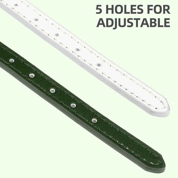 PUPTECK Zgardă pentru pisici din piele moale cu clopoțel pentru pisoi, 2 buc., portocaliu, violet, negru, kaki, albastru, roz-roșu, 22,1-26 cm (alb și verde închis, 22,1-26 cm)