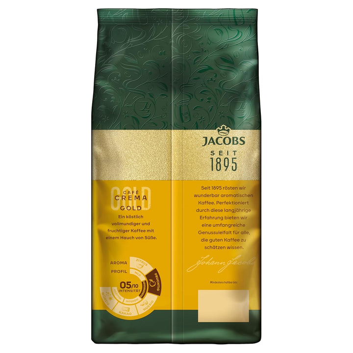 Jacobs Café Crema Gold Kaffeebohnen 1Kg – Vollmundig, Aromatisch, Fruchtige Note, Arabica & Robusta Bohnen, Intensität 5/10, Ideal Für Café Crema