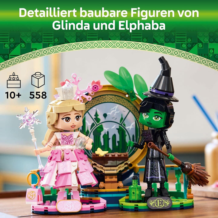 Păpuși LEGO Wicked Elphaba și Glinda - jucărie cu figurine de colecție ale vrăjitoarelor din Oz - cadou creativ pentru fete peste 10 ani și fani ai filmului - 75682