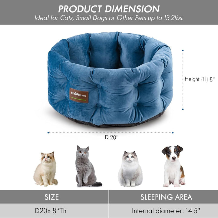 Pat pentru pisici Home Deep Nest, pentru pisici de până la 7 kg, pat rotund de interior cu aspect de catifea, laterale extra înalte, fund antiderapant, lavabil la mașină (albastru oțel)