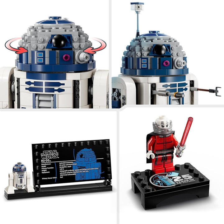 LEGO Star Wars R2-D2, set model pentru copii, băieți și fete, figurină droid construibilă cu minifigurina Darth Malek a 25-a aniversare și placă de decorare, idee de cadou de colecție 75379