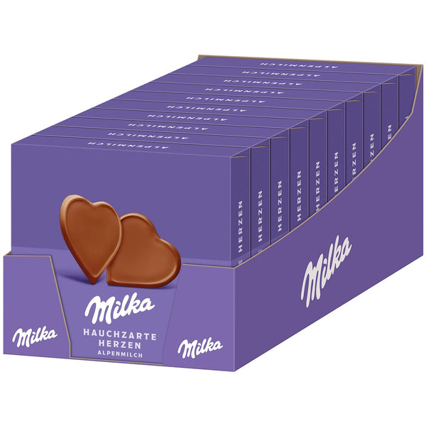 Milka Hauchzarte Herzen 10 X 130G, Zartschmelzende Milka Alpenmilch Schokolade Als Herzförmige Täfelchen