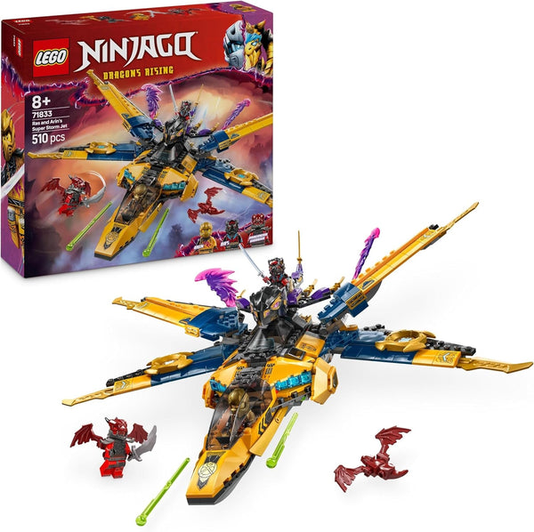 LEGO NINJAGO Super Storm Flyer al lui Ras și Arin - Jucărie cu dronă, tragătoare, lame și motoare - Incl. 3 minifigurine pentru jocuri de rol Ninja - Set de construcție pentru băieți și fete de la 8 ani 71833
