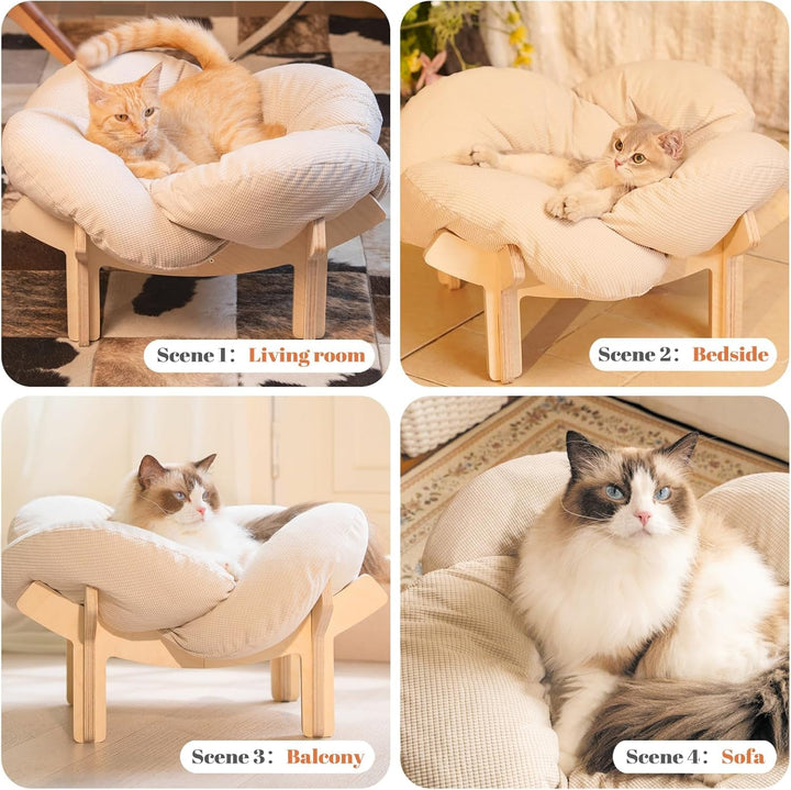 Pat ridicat pentru pisici în formă de floare, canapea mare pentru pisici de 55 cm lungime și lățime, scaun elegant pentru pisici cu pernă moale foarte elastică, mobilier pentru pisici pentru dormit, potrivit pentru toate pisicile