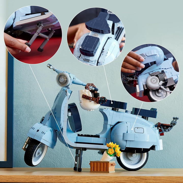 LEGO Icons Vespa 125, Model de motocicletă de construit, Scuter de epocă din Italia, Kit model pentru adulți, Piesă de afișare ca decor pentru cameră, Cadouri pentru femei și bărbați 10298
