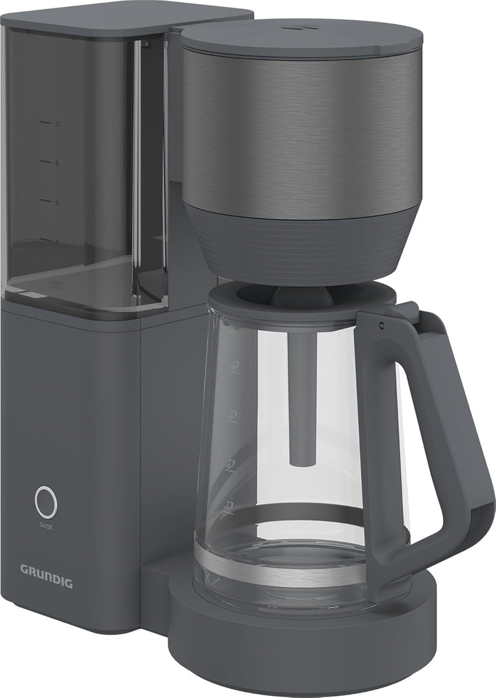 GRUNDIG KM 7340 Cafetieră cu filtru, putere 1.150 W, funcție de oprire a picurării, funcție de aromă, oprire automată, filtru permanent, 1,25 litri, ulcior din sticlă cu 10 cești, Inox închis