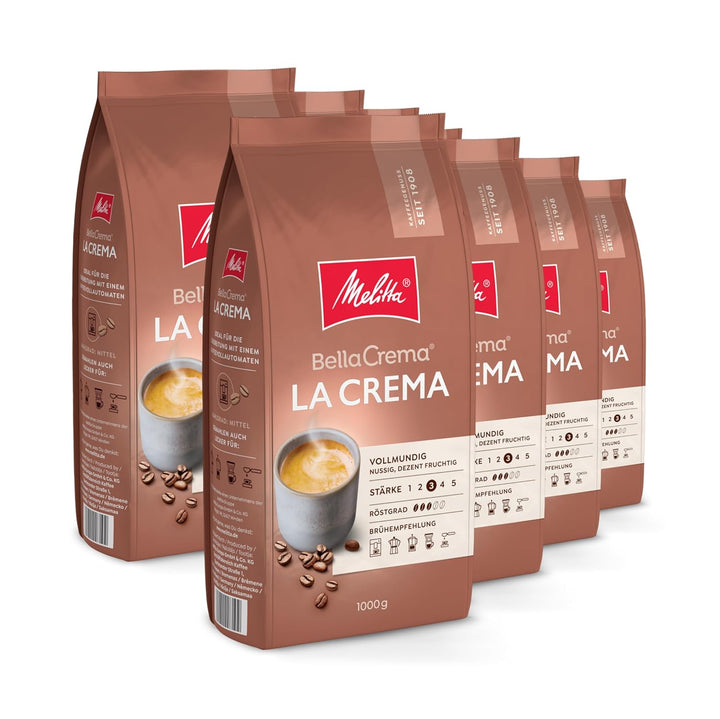 Melitta Bellacrema Decaf Ganze Kaffee-Bohnen Entkoffeiniert 1Kg, Ungemahlen, Kaffeebohnen Für Kaffee-Vollautomat, Koffeinfrei, Milde Röstung, Geröstet in Deutschland, Stärke 3