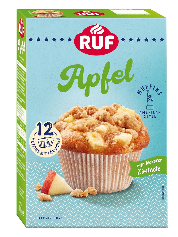 RUF Cheesecake-Muffins Backmischung, American Style Muffins Mit Cremiger Füllung, Einfache Zubereitung, 12 Muffin-Förmchen Inklusive