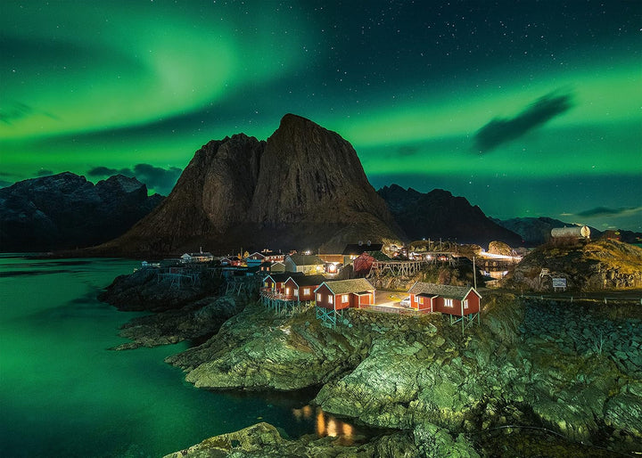 Ravensburger Puzzle 12000357 1000 piese - Aurora Boreală Norvegia, Luminile Nordului peste Hamnoy - Puzzle pentru adulți și copii de la 14 ani, Puzzle cu motive norvegiene, [Exclusiv la Amazon]