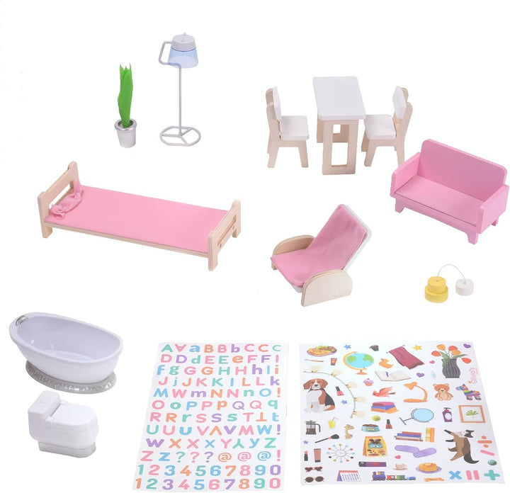Olivia'S Little World Dreamland Farmhouse Kids Interactive Wooden Dollhouse 3 etaje cu 13 accesorii de mobilier pentru păpuși alb TD-13632A