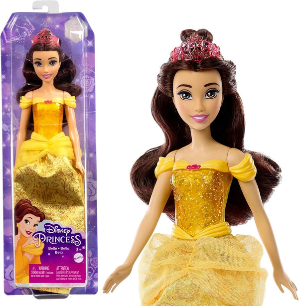 Mattel Disney Princess Toy, păpușă mobilă Belle Fashion cu haine strălucitoare și accesorii, inspirată de filmul Disney, cadou pentru copii, HLW11