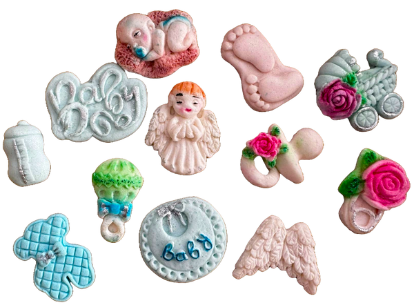 Lot de 12 décorations comestibles en pâte à sucre, Baptême