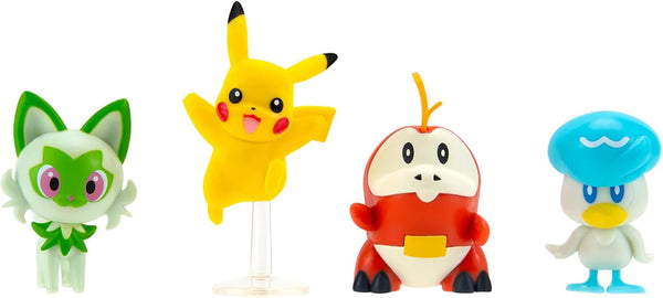 Pokémon PKW3402 - Battle Figure Multipack - pachet de 4 cu Pikachu, Croc, Kwaks, Felori, figuri detaliate oficiale, 5 cm fiecare