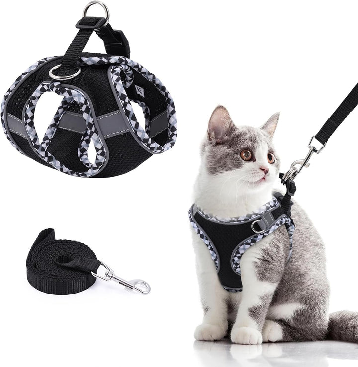 Ham pentru pisici Brifit cu lesă anti-scăpare, lesă pentru pisici cu ham, set ham pentru pisici cu lesă, dungi reflectorizante, ham reglabil pentru pisici [albastru, XXS] Greutate aplicabilă: 2-3 kg