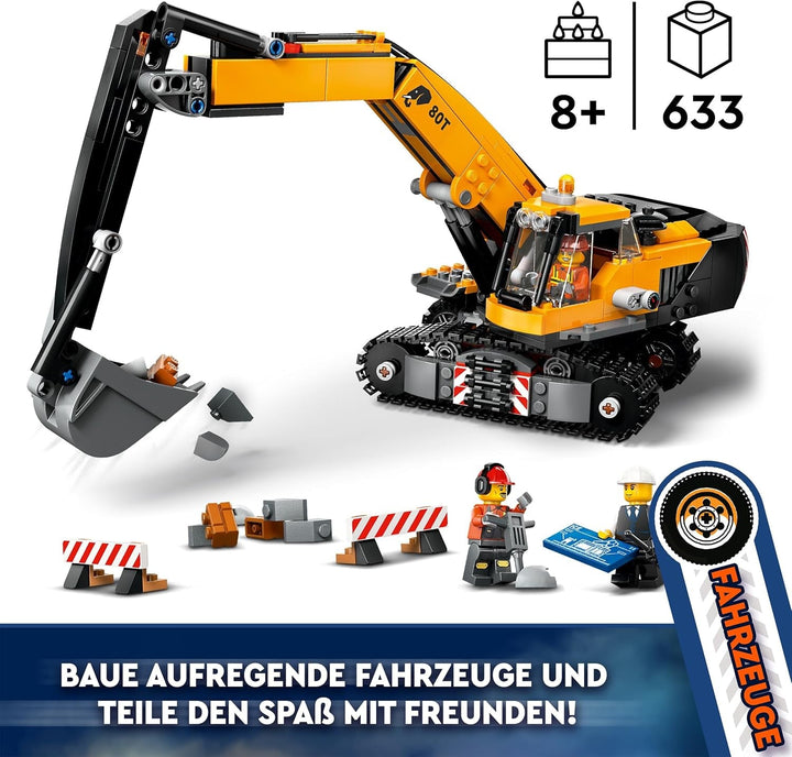 LEGO City Crawler Excavator, excavator de jucărie pentru copii de la 8 ani, jucărie de construcție cu model de excavator, camion construibil cu accesorii și 3 minifigurine 60420