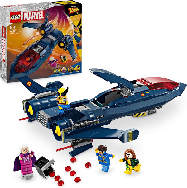 LEGO Marvel X-Jet The X-Men, model de avion de construit cu figuri, inclusiv Wolverine și Rogue, jucărie cu supereroi pentru copii, cadou pentru băieți și fete de la 8 ani 76281