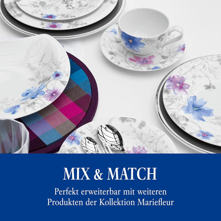 Villeroy & Boch – Mariefleur Gris Basic Kaffee Set 18 Teilig Für 6 Personen, Kaffeeservice, Tafelservice, Geschirr Set, Geschirrset Blumen, Blümchengeschirr, Schönes Geschirr Blumig, Premium Porzellan