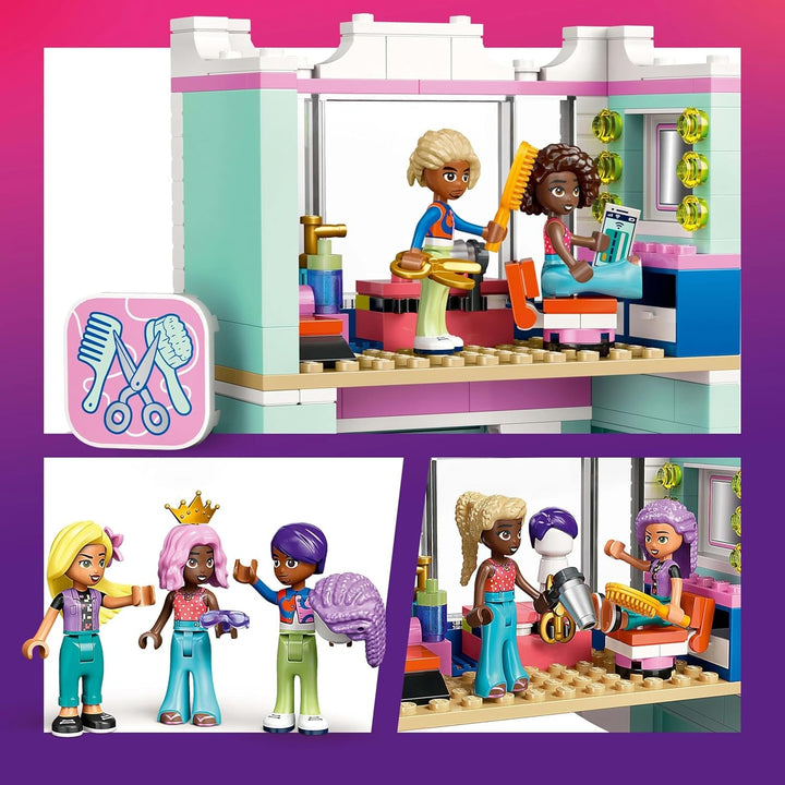 Salon de coafură LEGO Friends, set de construit și jucat pentru jocuri de rol creative, jucărie de construit, cadou pentru fete cu vârsta de peste 7 ani, 3 minifigurine de personaje pentru jocuri de rol 42662