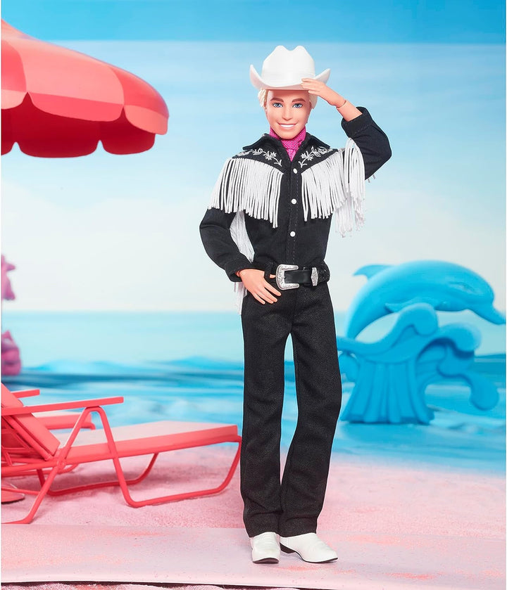 BARBIE the MOVIE Ken - Păpușă de colecție din lungmetraj cu ținută western, cămașă vintage, pălărie de cowboy, cizme albe, pentru copii de la 3 ani în sus, HRF30