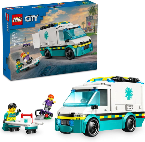 LEGO City Ambulanță - jucărie cu 2 minifigurine (skateboarder și șofer) - jucărie educativă pentru băieți și fete de la 5 ani - idei de cadouri pentru ziua de naștere și de sărbători 60451