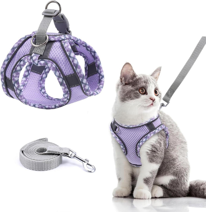 Ham pentru pisici Brifit cu lesă anti-scăpare, lesă pentru pisici cu ham, set ham pentru pisici cu lesă, dungi reflectorizante, ham reglabil pentru pisici [albastru, XXS] Greutate aplicabilă: 2-3 kg