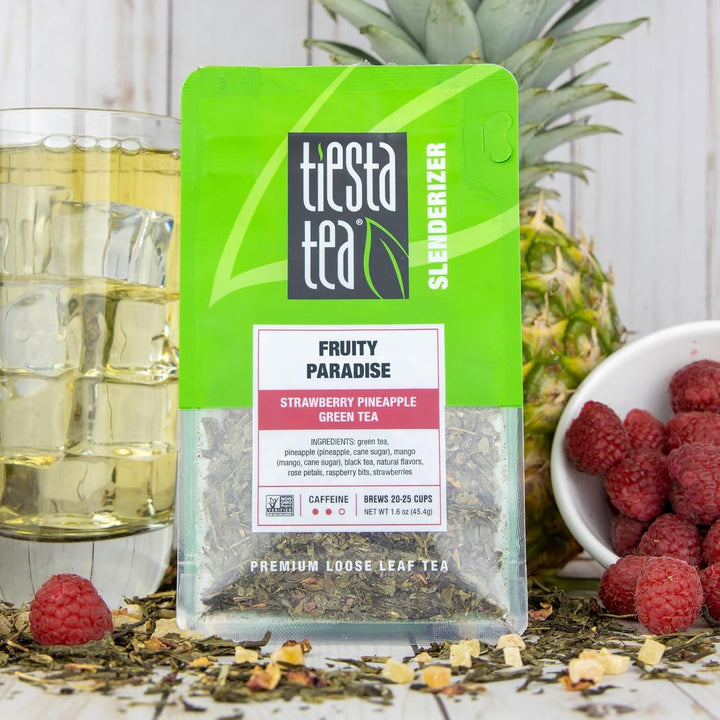 - Fruity Paradise | Loose Leaf | Strawberry Pineapple Green Tea | Premium Blend | Medium Caffeinated Green | Make Hot or Iced Brews up to 25 Cups | 1.6Oz Resealable Pouch Tea USA Naty Shop