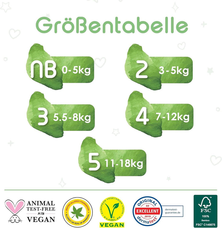 Pureborn Eco Bio-Bambus Windeln, Größe 3 (5,5-8 Kg), 224 Stück (2 X 112), Umweltfreundlich, Hypoallergen, Ultraweich, Mit Nässeindikator, Diverser Aufdruck