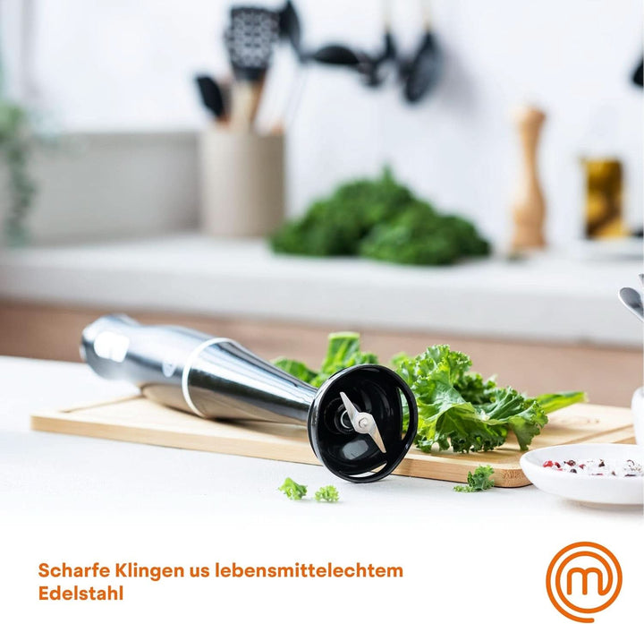 Masterchef Stabmixer, Pürierstab Mit Spritzschutz, Zauberstab Küchengerät, Elektrische Mixstab Hand Blender Mit 2 Geschwindigkeiten, Eintauchfunktion, Spülmaschinenfeste Komponenten, 200W, Schwarz