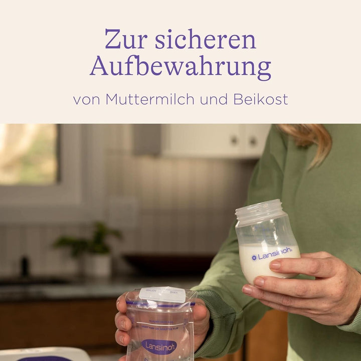 Lansinoh Muttermilchflaschen, 4 X 160 Ml - Zur Sicheren Muttermilch Aufbewahrung - Neues Kompaktes Design Für Verbesserte Stabilität - Mit Stapelbarem Deckel