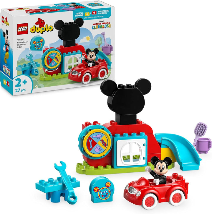 LEGO DUPLO - Disney Mickey's Clubhouse și mașină - jucărie educativă pentru preșcolari - set de construcție cu 2 minifigurine, inclusiv Mickey Mouse și Computer Toodles - idee de cadou pentru băieți și fete de la 2 ani 10454