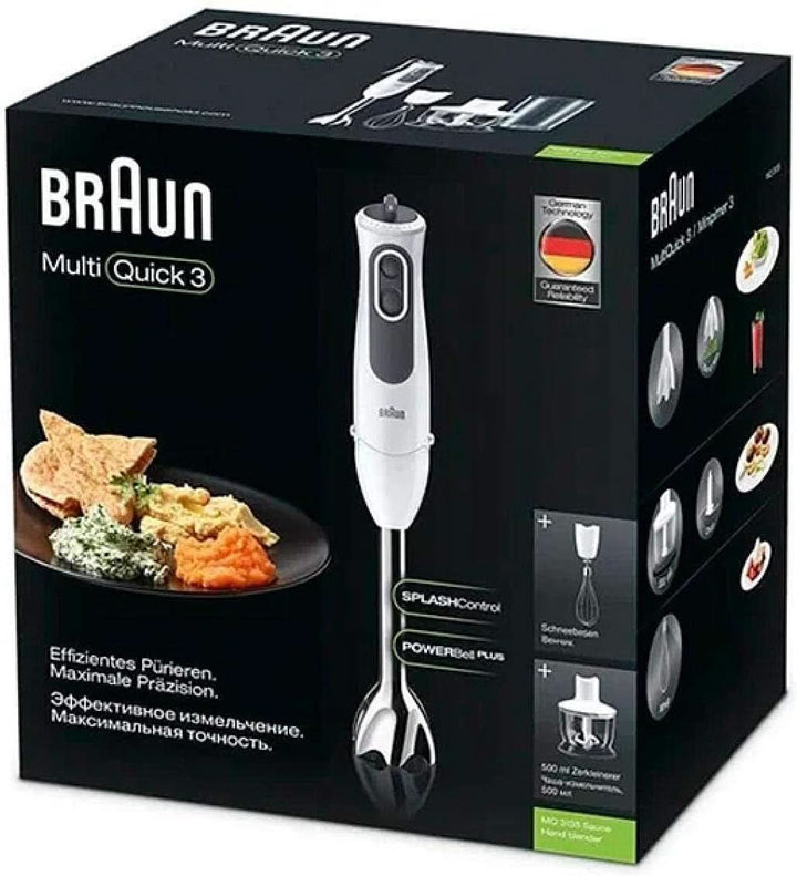 Braun Multiquick 3 MQ 3135 Sauce Stabmixer – Pürierstab Mit 11 Geschwindigkeiten plus Turbo-Stufe & Edelstahl-Mixfuß, 750 Watt, Inkl. 600 Ml Mix-/Messbecher, Schneebesen & Zerkleinerer, Weiß/Grau