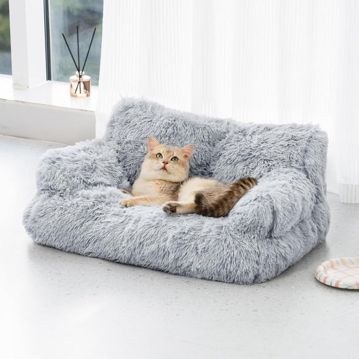 MEWOOFUN Pat elegant pentru pisici, canapea pufoasă - 76 x 45 cm Pat pentru pisici mari, canapea de pluș pentru câini și pisici mici, detașabilă și lavabilă (gri)