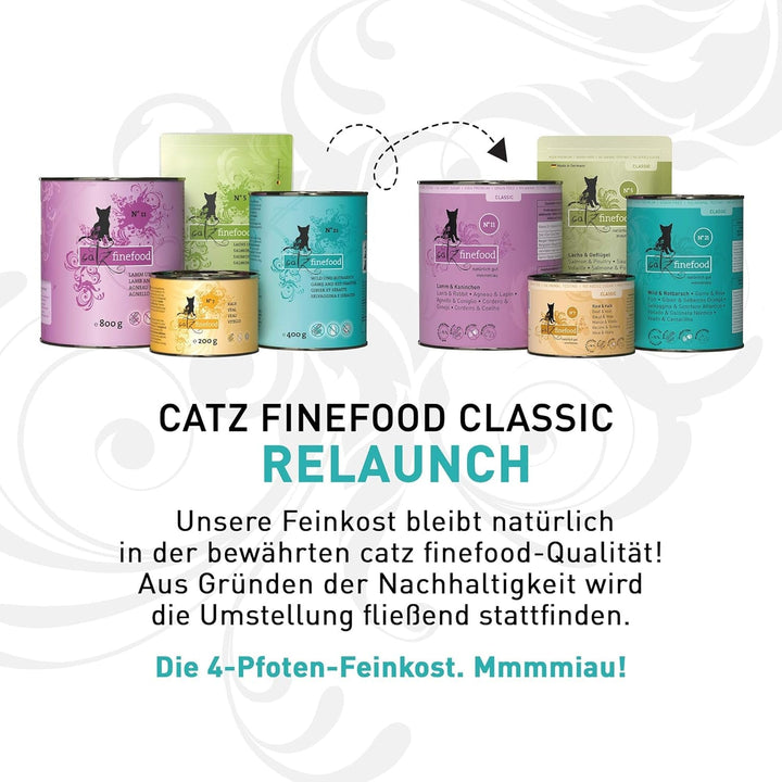 Catz Finefood N° 19 Lamb & Horse Delicatessen Hrană umedă pentru pisici, rafinată cu dovlecel și roșii, 16 X 85G pungă
