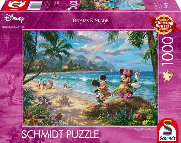 Schmidt Spiele Thomas Kinkade 57528, Disney, Mickey și Minnie în Hawaii, Puzzle Jigsaw de 1000 de piese, colorat [Exclusiv pe Amazon]