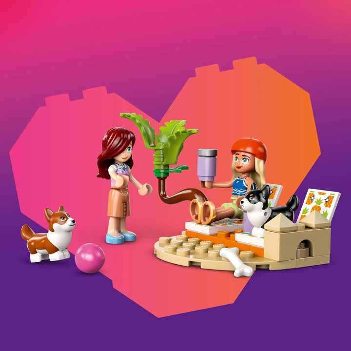 LEGO Friends Beach Adventure cu câini, jucărie de construcție pentru fete de la 6 ani, set de joacă pentru animale cu 2 minifigurine și 2 figuri Corgi, cadou pentru copii creativi, set de construcție de aventură cu placă de surf 42641