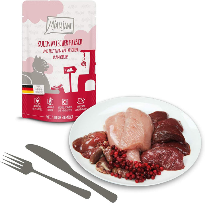 Mjamjam Mixpack V-12 X 125G, 1Pack (1 X 1,5 Kilograme) & Hrană umedă premium pentru pisici - pui suculent și somon sălbatic, 12Pack (12 X 125 G)