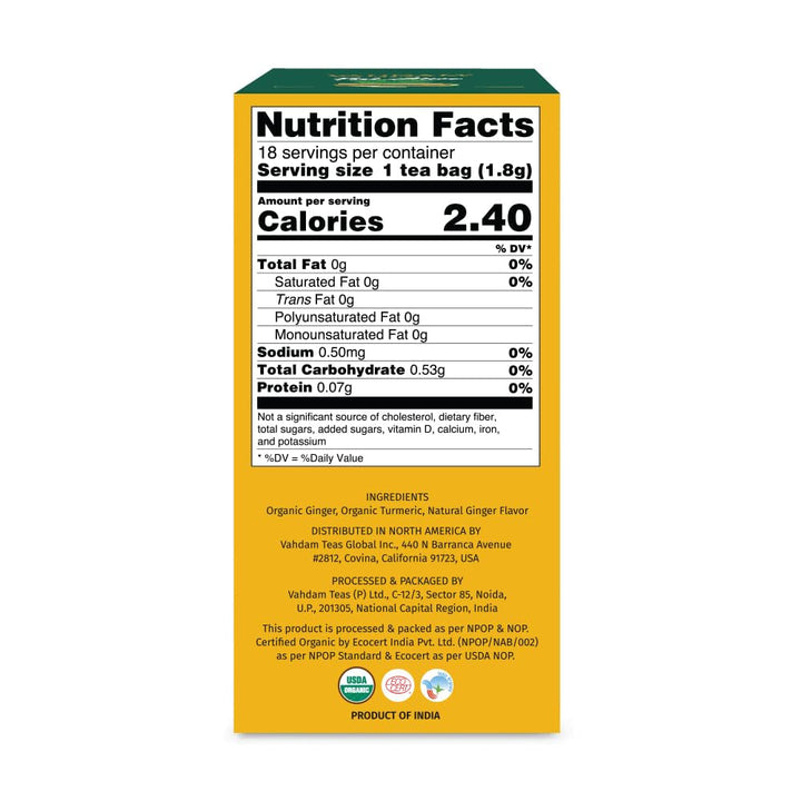 , Organic Turmeric Ginger Herbal Tea Bags (18 Count) Caffeine Free, Gluten Free | 100% Pure Herbal Blend - Earthy & Savory | Eco-Friendly Individually Wrapped Tea Bags | Direct from Source Tea USA Naty Shop