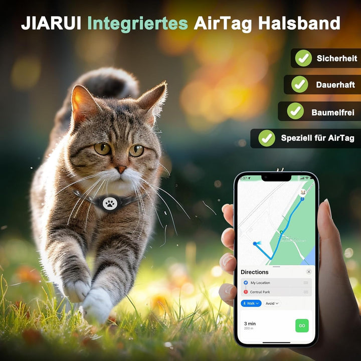 Zgardă pentru pisici Airtag, tip Breakaway, reflectorizantă, cu suport Airtag și clopoțel, căptușeală confortabilă, reglabilă, durabilă, potrivită pentru pisici (negru, S)