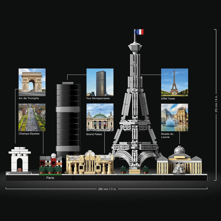 LEGO Arhitectură Paris, Model Kit cu Turnul Eiffel, Champs-Élysées și Louvre Model, Colecția Skyline, Decorațiuni pentru casă și birou, Idei cadou pentru colecționari, bărbați și femei 21044