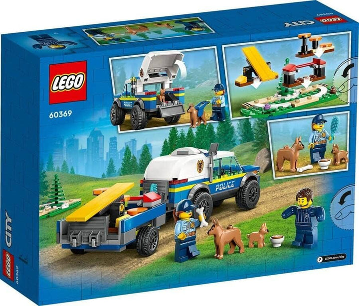LEGO 60369 City Mobile Police Dog Training, mașină de poliție jucărie cu remorcă, figuri câine și cățel, set de animale pentru copii 5+ ani