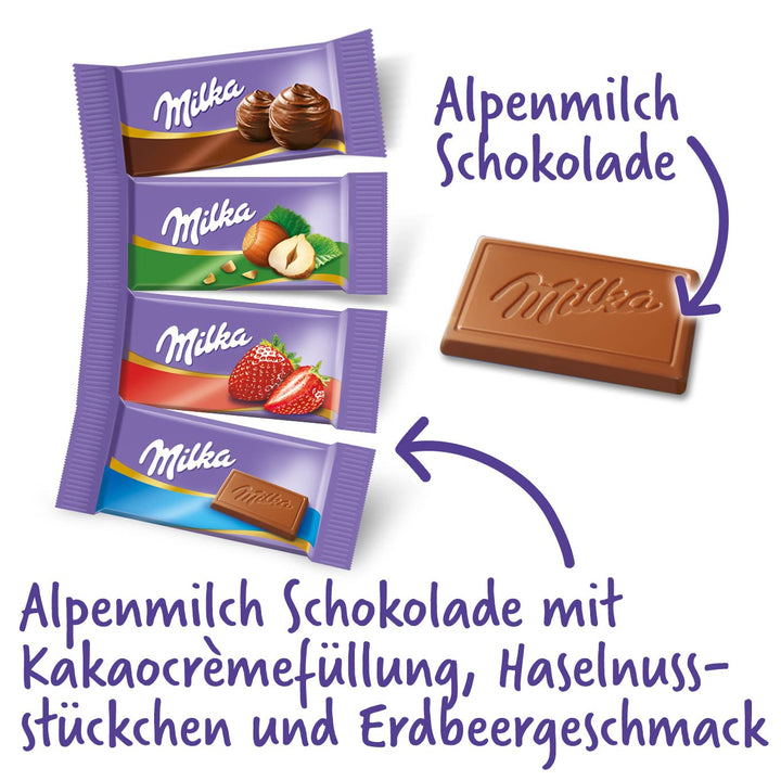 Milka Naps Mix 1 X 1,702 Kg, Mini-Schokoladentäfelchen Aus Alpenmilch, Erdbeer, Haselnuss Und Crème Au Cacao