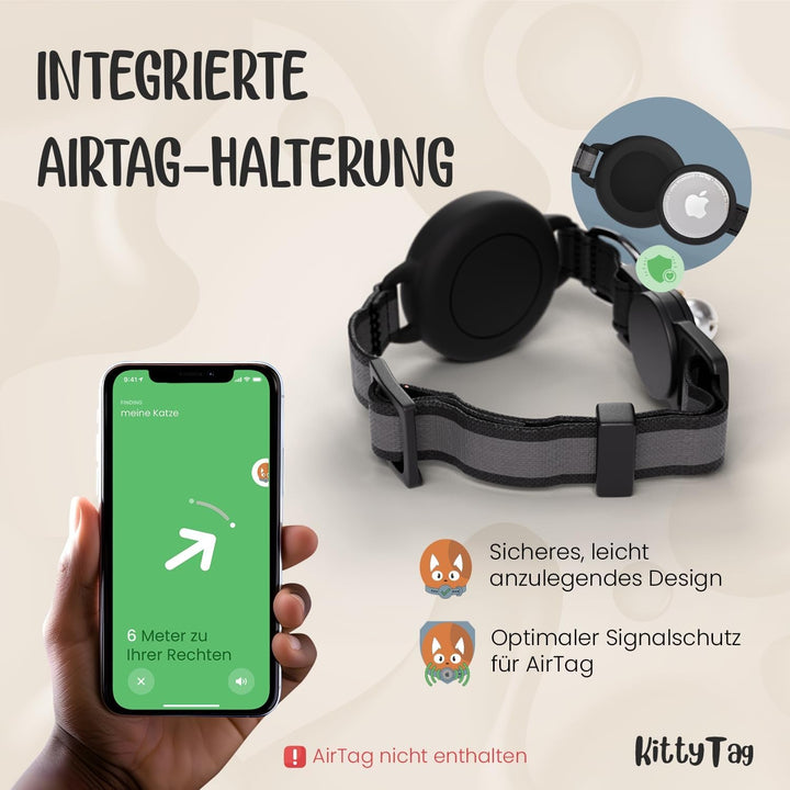 Zgardă pentru pisică cu accesorii, compatibilă cu Apple Airtag, reflectorizantă și luminosă, GPS, pisică cu anti-throttling, reglabilă, eticheta GPS Airtag nu este inclusă
